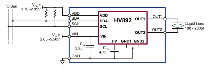 Schematic - Microchip Technology HV892 Liquid Lens Driver Demoboard